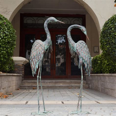 Kircust Garden Crane Statues Standing Metal Patina India Ubuy