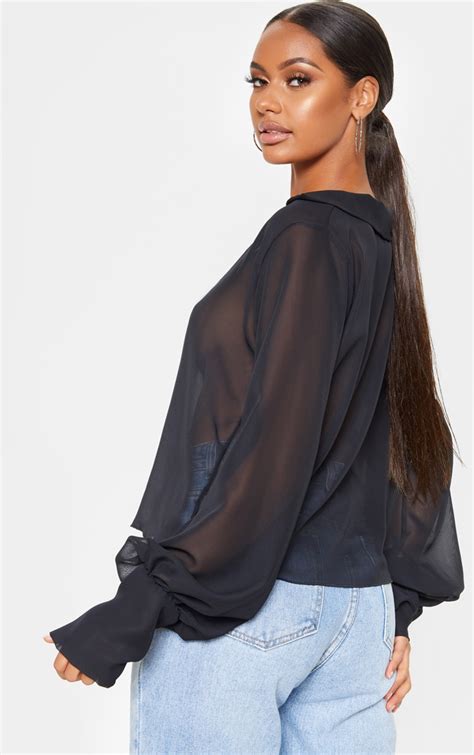 Black Sheer Bell Sleeve Blouse Tops Prettylittlething Il