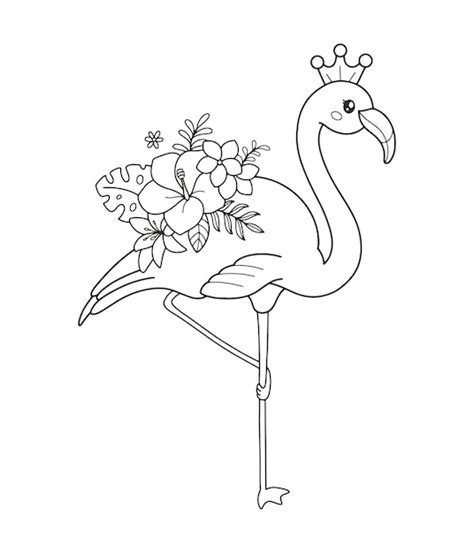 Desenho De Flamingo Fofo E Flores Para Colorir Vetor Premium