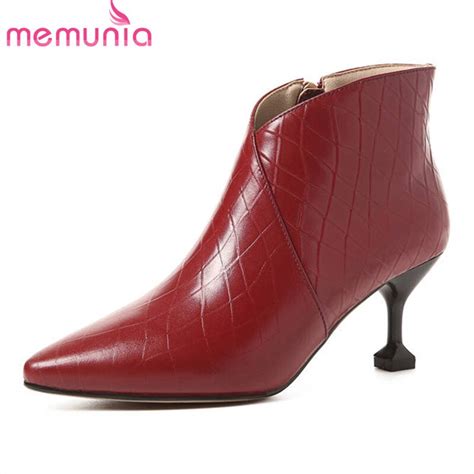 Memunia 2018 Genuine Leather Ankle Boots For Women Pointed Toe Autumn