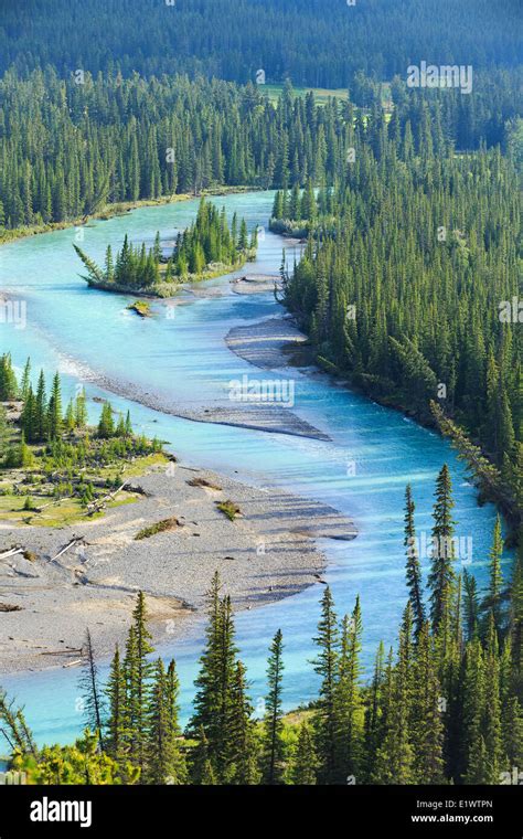 Aerial View Of Bow River Banff National Park Alberta