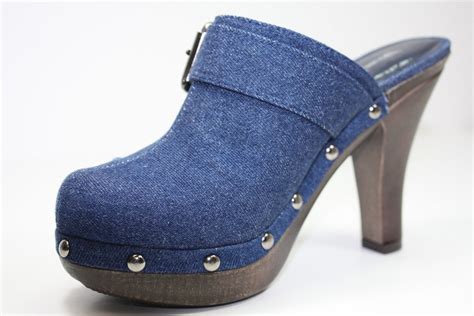 sexy clogs high heel mules denim navy shoes all sizes