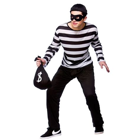 Burglar Thief Fancy Dress Cops Robbers Uniform Mens Halloween Costume