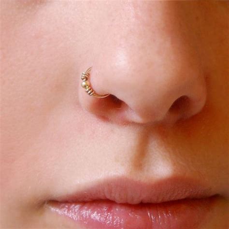 14k Solid Gold Nose Ring Small Embellished Hoop By Nadinessra