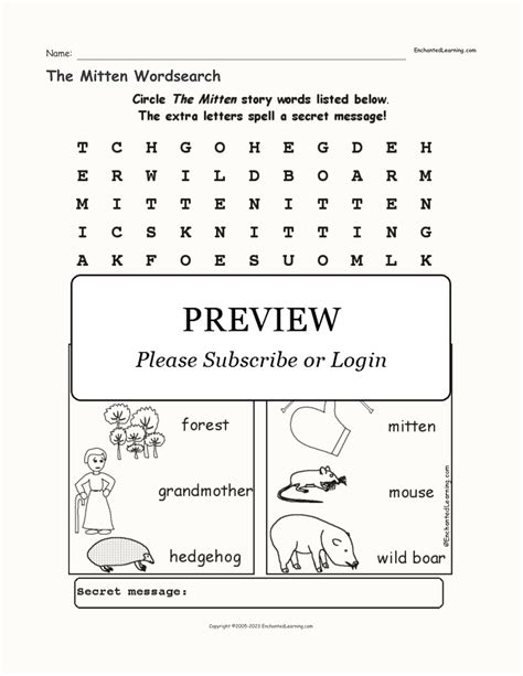 The Mitten Wordsearch Enchanted Learning