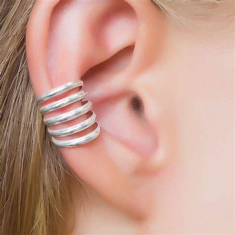 Precious Metal Without Stones 925 Sterling Silver Multi Tier Ear Cuffs