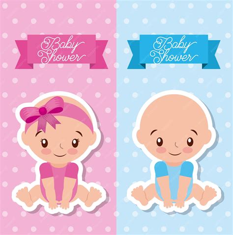 Tarjeta De Felicitación De Baby Shower Con Niño Y Niña Vector Premium