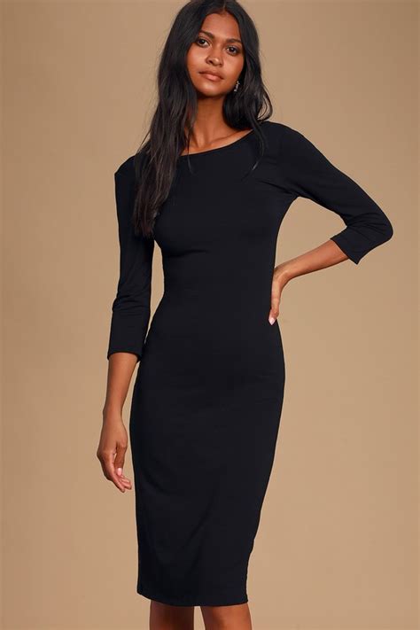 Chic Black Dress Midi Dress Bodycon Dress Lulus