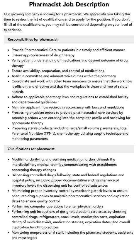 Pharmacist Job Description Velvet Jobs