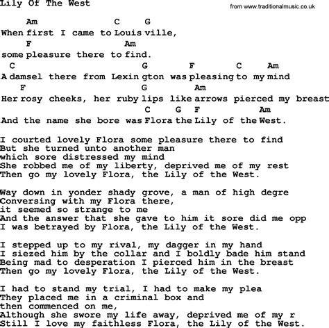 Top 1000 Folk And Old Time Songs Collection Lily Of The West Lyrics With Chords And Pdf