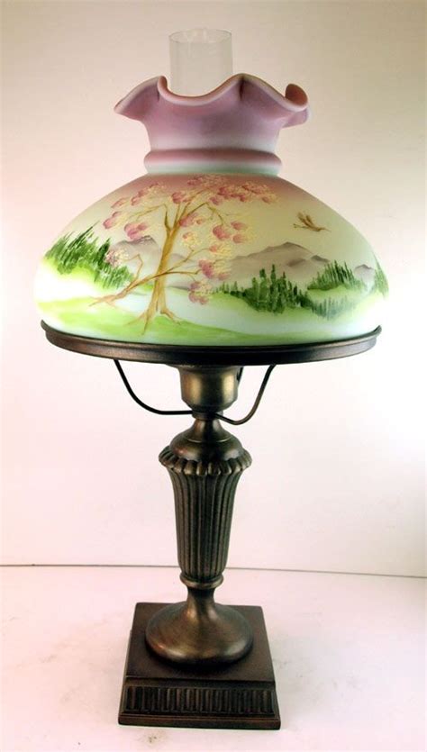 Continuing the legacy of handcrafted fenton art glass. Fenton Hand Painted Student Lamp in Lotus Mist Burmese | eBay