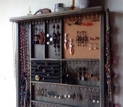 Large Gray Stain Vertical Jewelry Storagewooden Wall Mount Etsy