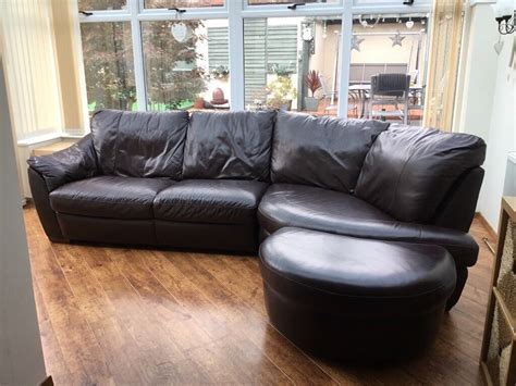 Leather 3 Seater Ikea Corner Sofa Brown With Footstool And 2 Seater