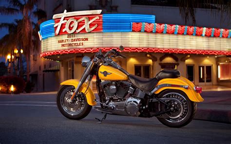 Motorcycle Harley Davidson Yellow Night Lights Hd Desktop Wallpaper
