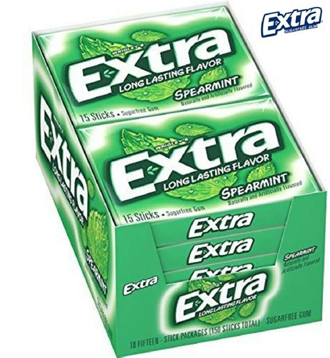 Extra Gum Spearmint 15 Sticks Per Pack X 10 Packs Box