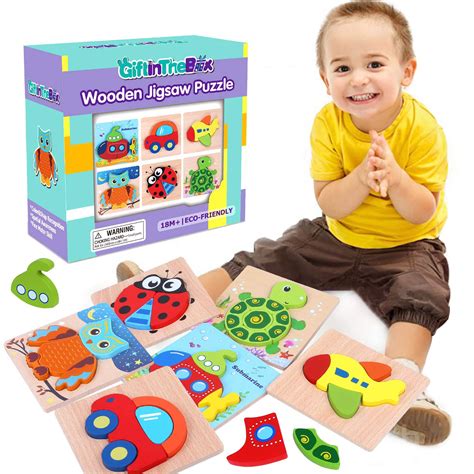 6 Pack Wooden Jigsaw Puzzles Wooden Color Shapes Puzzles For Toddlers