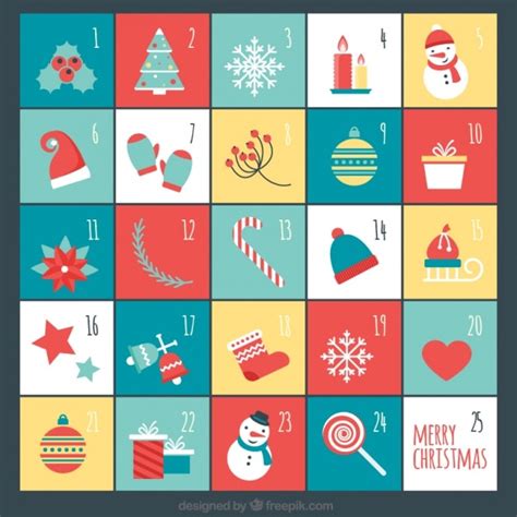 Free Vector Cute Advent Calendar With Flat Christmas Elements