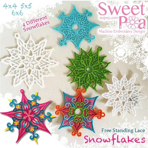 Free Standing Lace Snowflakes 4x4 5x5 6x6 In The Hoop Machine Embroide