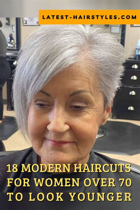Edgy Grey Pixie With Long Bangs For Older Women Short Hair Older Women Grey Hair Styles For