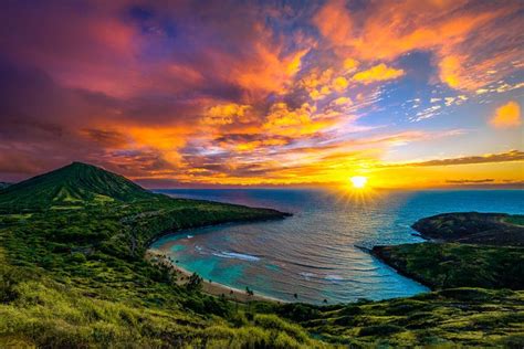 Fiery Sky Sunrise Over Hanauma Bay Oahu Hawaii By Shane Myers