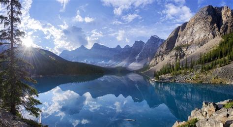 Nature Lake Mountain Forest Moraine Lake Wallpaper Coolwallpapersme