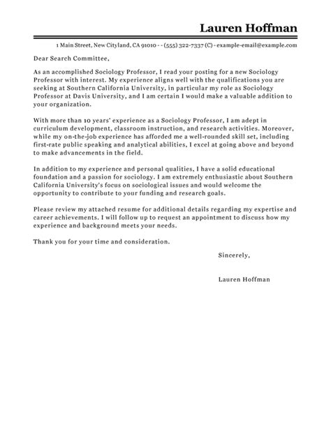 Professor Cover Letter Examples Education Livecareer