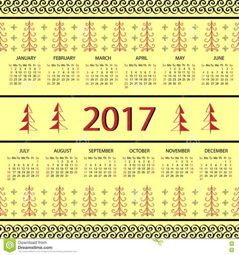 Calendar 2017 Year Vintage Decorative Elements Stock Vector