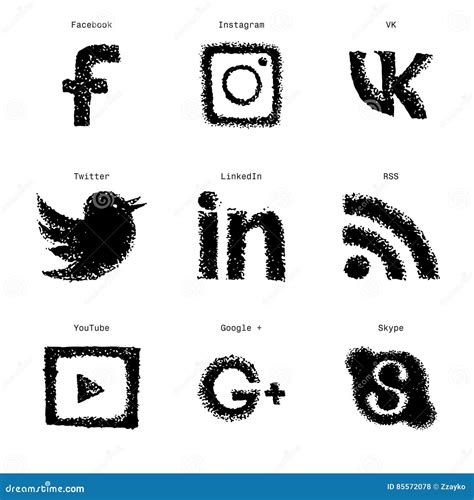 Hand Drawn Sketch Social Media Web Icons Set Editorial Stock Photo