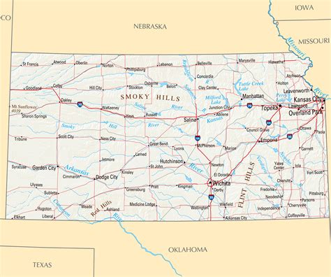 Large Highways Map Of Kansas State With Relief And Major Cities