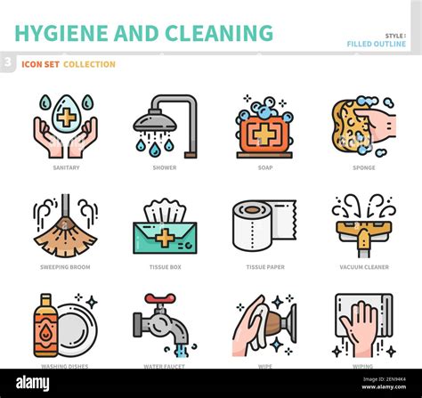Hygiene And Cleaning Icon Setfilled Outline Stylevector And