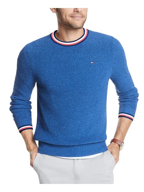 Tommy Hilfiger Mens Blue Solid Crew Neck Sweater Size L Ebay