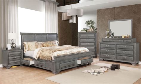 Gray Finish Chestnut Hardware Bedroom Furniture 4pc Set Eastern King