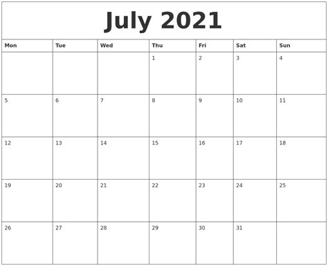 July 2021 Custom Printable Calendar