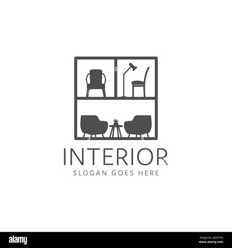 Room Interior Logo Minimalist Table And Chair Furniture Gallery Stock