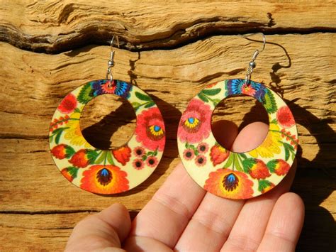 Polish Folk Art Earrings Folk Flowers Jewelry Made In Poland Etsy