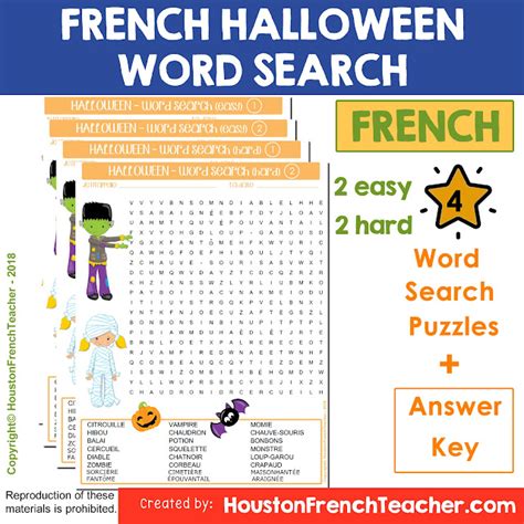 French Halloween Word Search Wordsearch Activity Activités De L