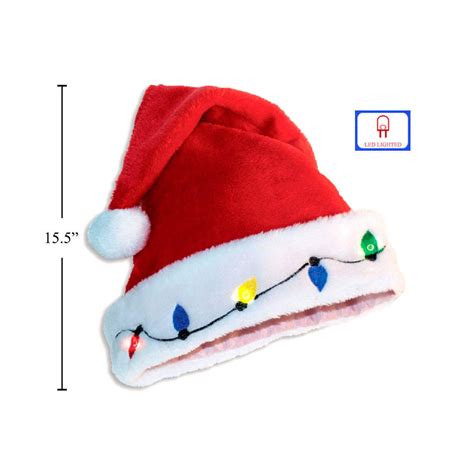 Embroidered Light Up Santa Hat With 3 Functions Battery Operated