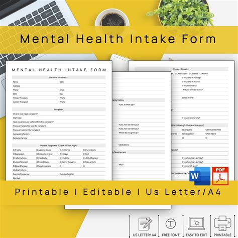 Mental Health Intake Forms Assessment And Therapy Client Forms Printable Editable Wordpdf Etsy