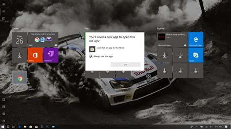For my administrator account and for my eldest daughter, chrome opens up with no problems. Windows 10 - "You'll need a new app to open this ms-wpc ...