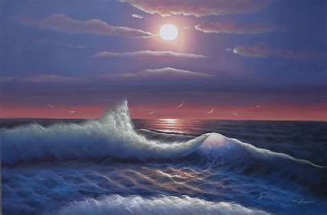 Margaret's outfits has many qualities of classic gothic lolita, such as: Night Ocean Art Moonlight Wave Painting Blue Sky Oil on ...