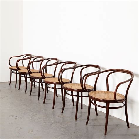 Set Of 6 Cane And Bentwood Dining Chairs After Thonet 209 19001970s