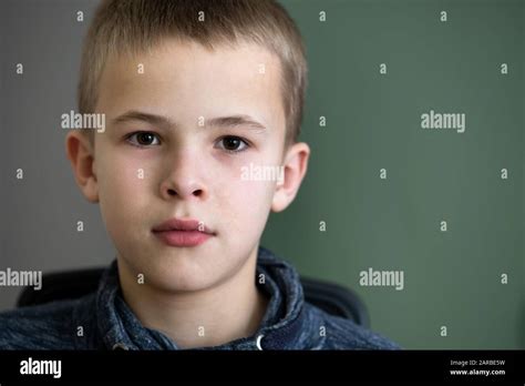 Closeup Portrait Of A Serious Child School Boy Stock Photo Alamy