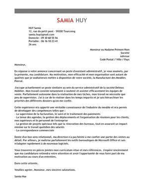 Lettre de Motivation Assistant Administratif  Exemple Lettre de