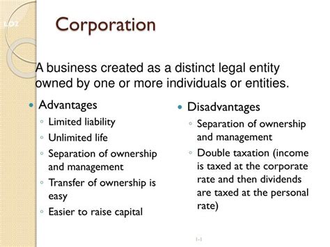 A corporation is a legal business entity that is owned by shareholders, ran by a board of directors, and created through registration with the state. PPT - Corporation PowerPoint Presentation, free download ...