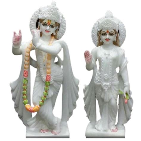 White Painted 2feet Marble Radha Krishna Statue For Worship Size 2