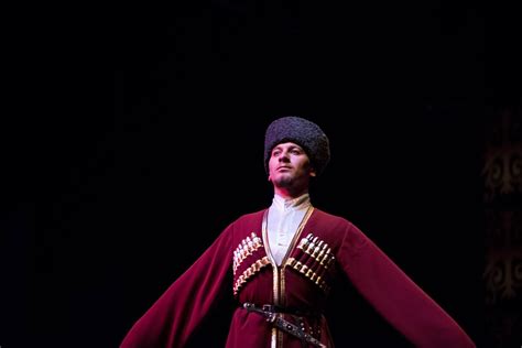 Dancing Circassian Man In Traditional Wear Fur Hat Çerkes Kaması Dans