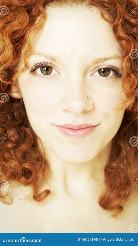 Portrait Of Young Woman With Curly Red Hair Stock Image Image Of