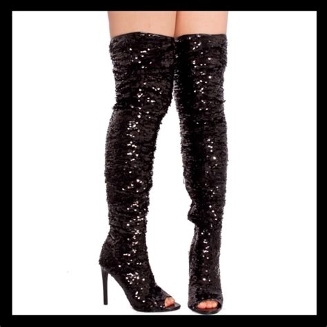 weeboo shoes sexy black sequin peep toe thigh high boots poshmark