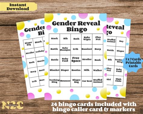 Printable Gender Reveal Bingo Games Instant Download Polka Etsy Uk