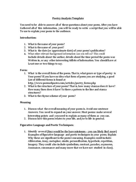 Poetry Analysis Template - 2 Free Templates in PDF, Word, Excel Download